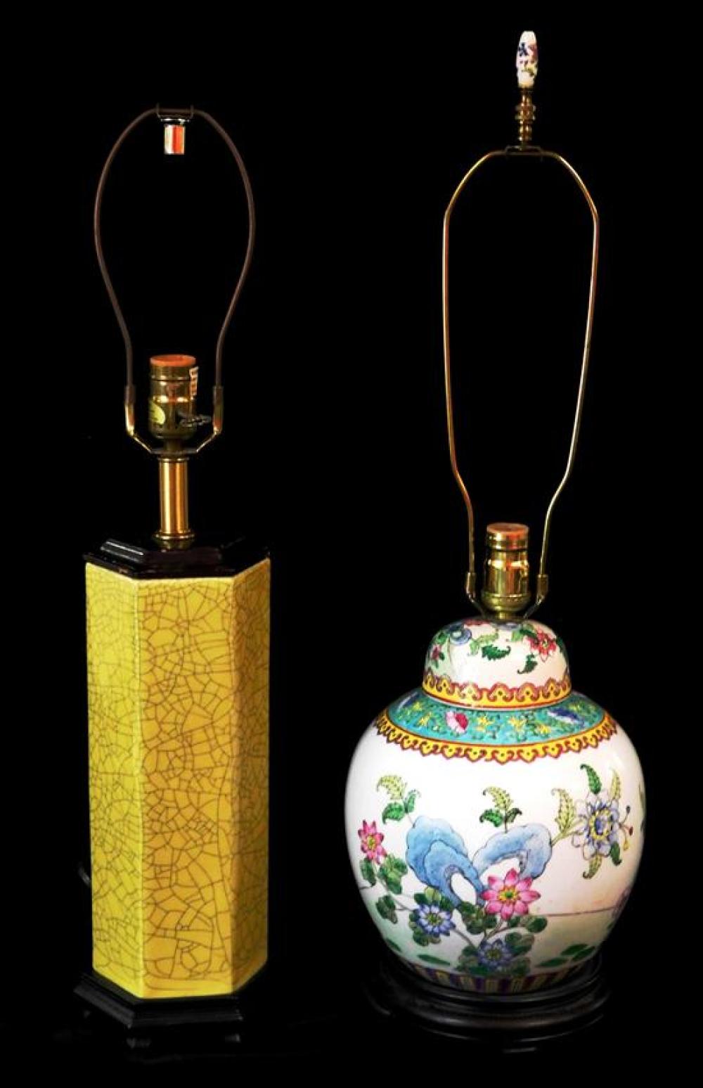 Appraisal: ASIAN Two Chinese-style glazed pottery pieces electrified as lamps one