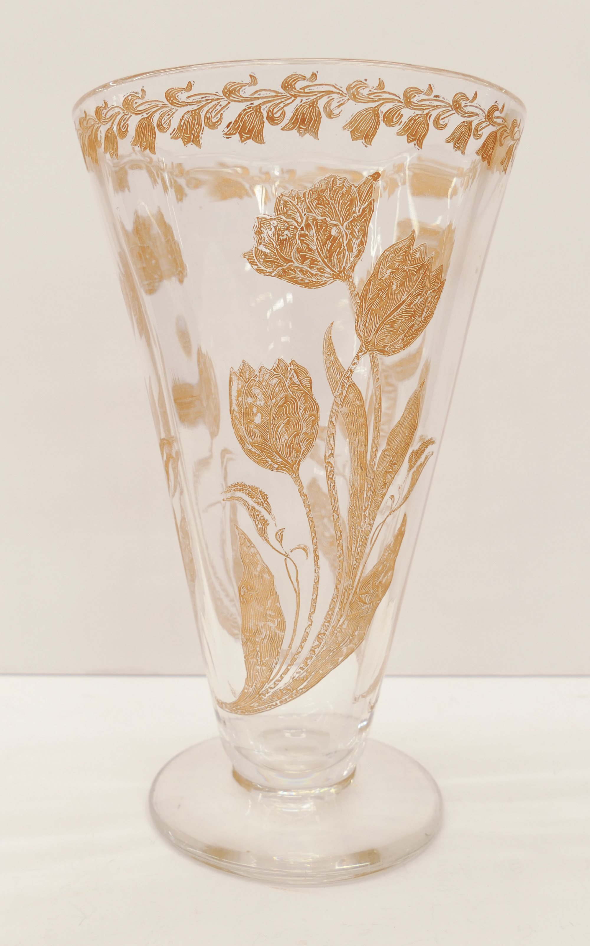 Appraisal: Vintage Cambridge or Padded City Acid Etched Gilt Glass Tulips