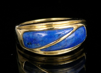 Appraisal: A Contemporary Gold Ring with Lapis Stamped k yellow gold