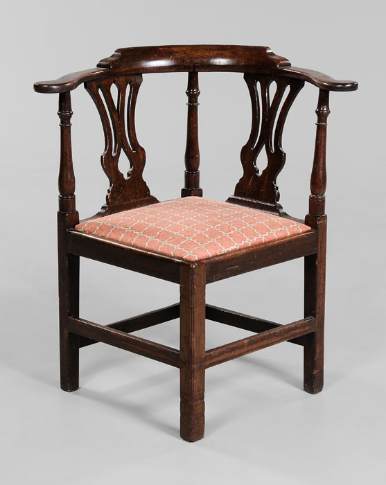 Appraisal: Chippendale Mahogany Corner Chair British th century pierced splats and