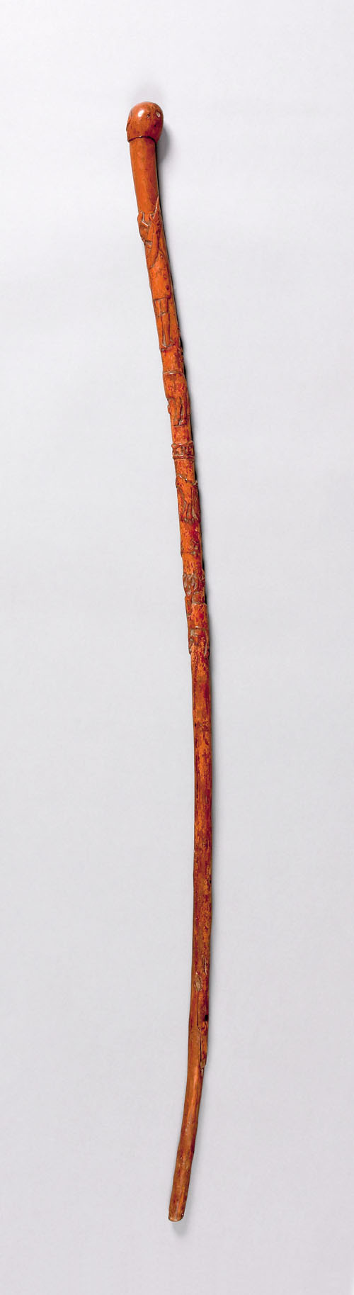 Appraisal: Carved cane ca decorated with a hunter horse stag stars