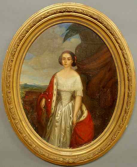 Appraisal: French oval oil on canvas portrait of a standing young