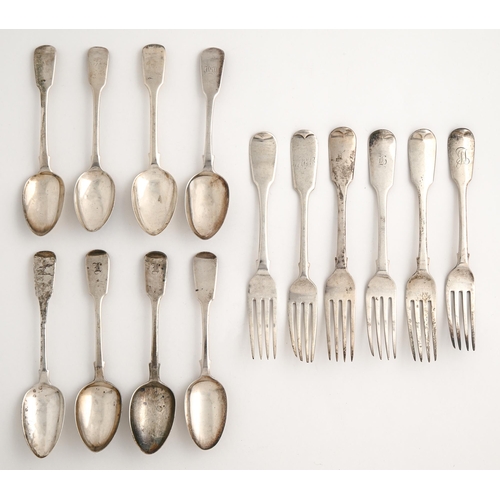 Appraisal: Six silver table forks and eight silver dessert spoons George