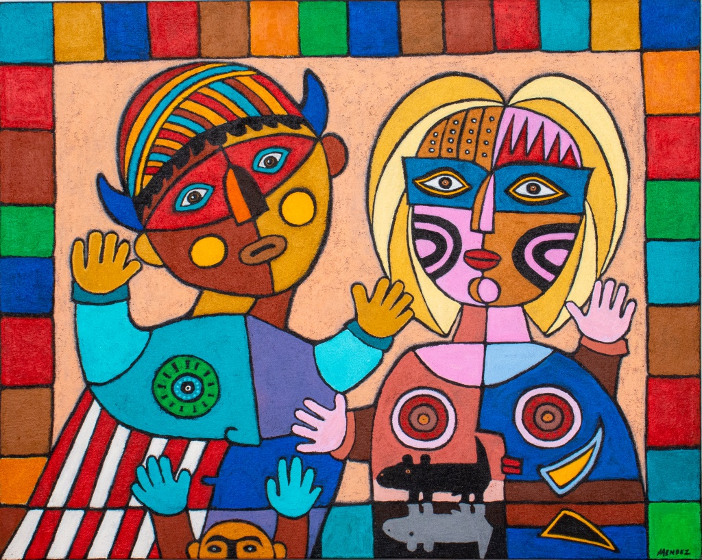 Appraisal: LOUIS MENDEZ MASKED COUPLE ACRYLIC ON CANVAS Louis Mendez American