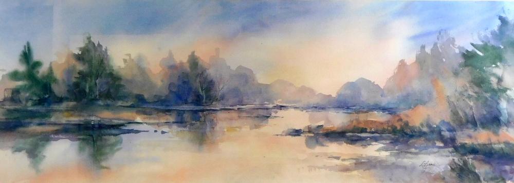 Appraisal: Lynette Goric th C Wilderness Reflections watercolor tranquil blue and