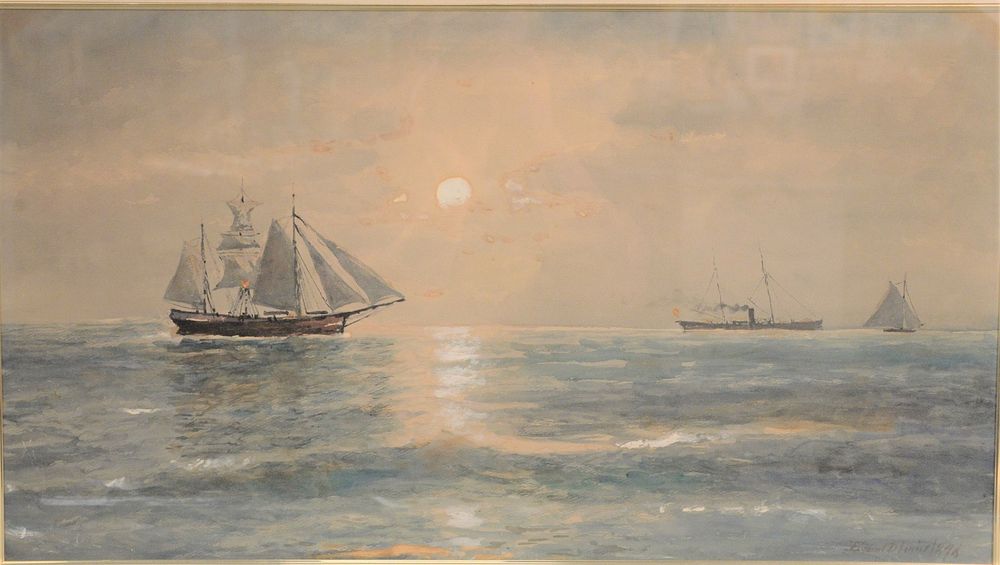 Appraisal: Edward Darch Lewis American - Ships in the Moonlight watercolor