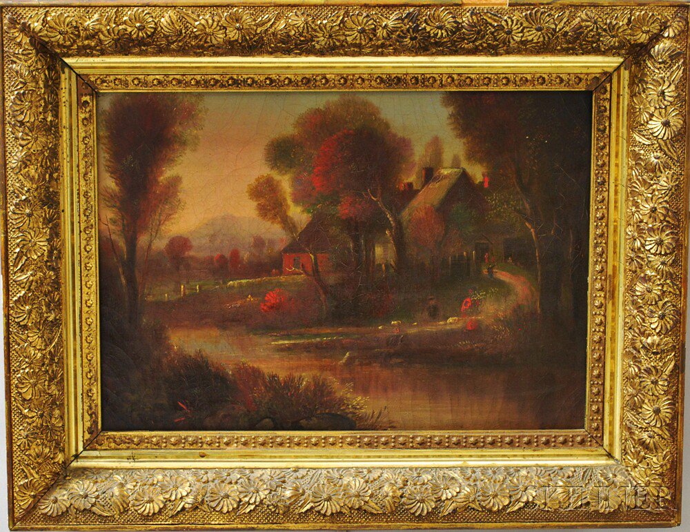 Appraisal: American School th Century View of a Farmhouse Unsigned inscribed