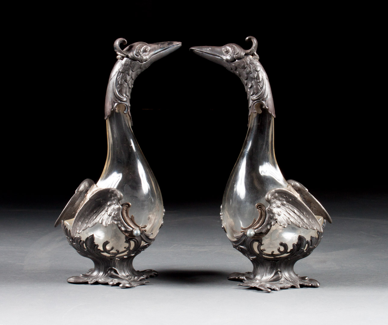 Appraisal: Pair of Continental Art Nouveau figural decanters with marks of