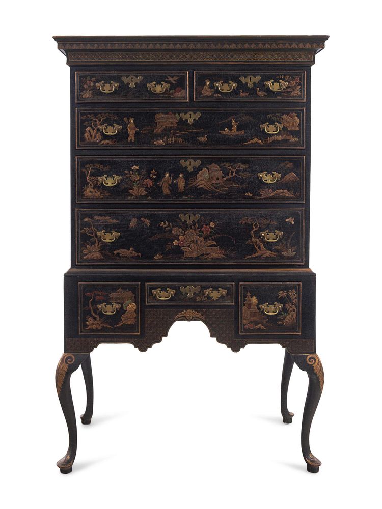 Appraisal: A Queen Anne Style Japanned High Chest A Queen Anne