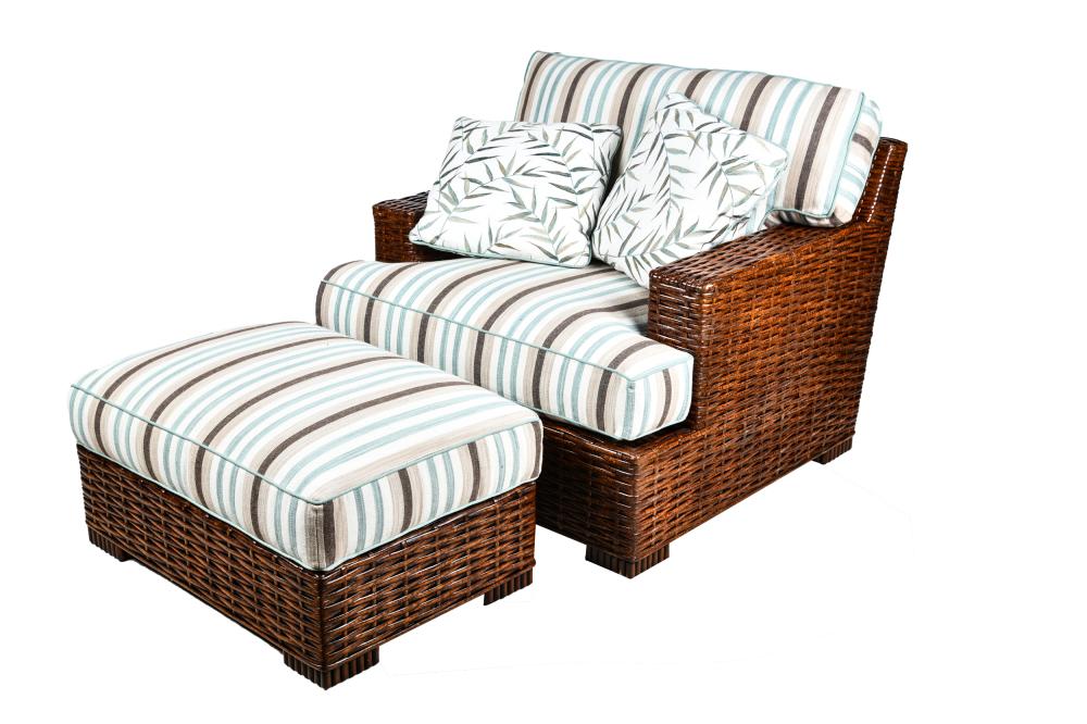 Appraisal: TOMMY BAHAMA CLUB CHAIR OTTOMANwith removable cushions Condition ottoman inches