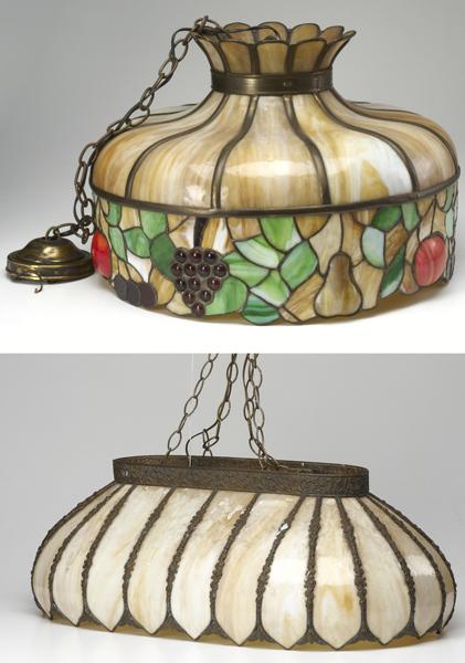 Appraisal: ARTS CRAFTS LIGHTING Two caramel leaded-glass chandeliers one with blown-out