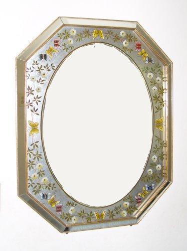 Appraisal: REVERSE PAINTED AND SILVERED MIRROR Octagonal mirror reverse painted butterfly