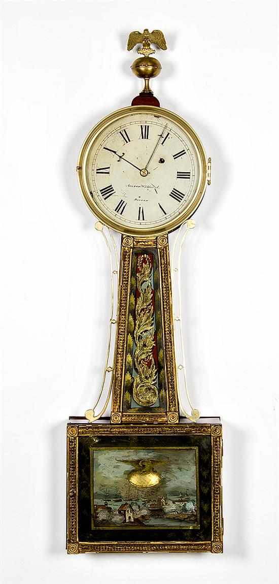 Appraisal: Federal gilt banjo clock signed A Willard Boston circa typical