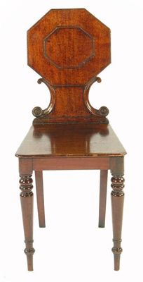 Appraisal: A George IV mahogany hall chair the octagonal back on