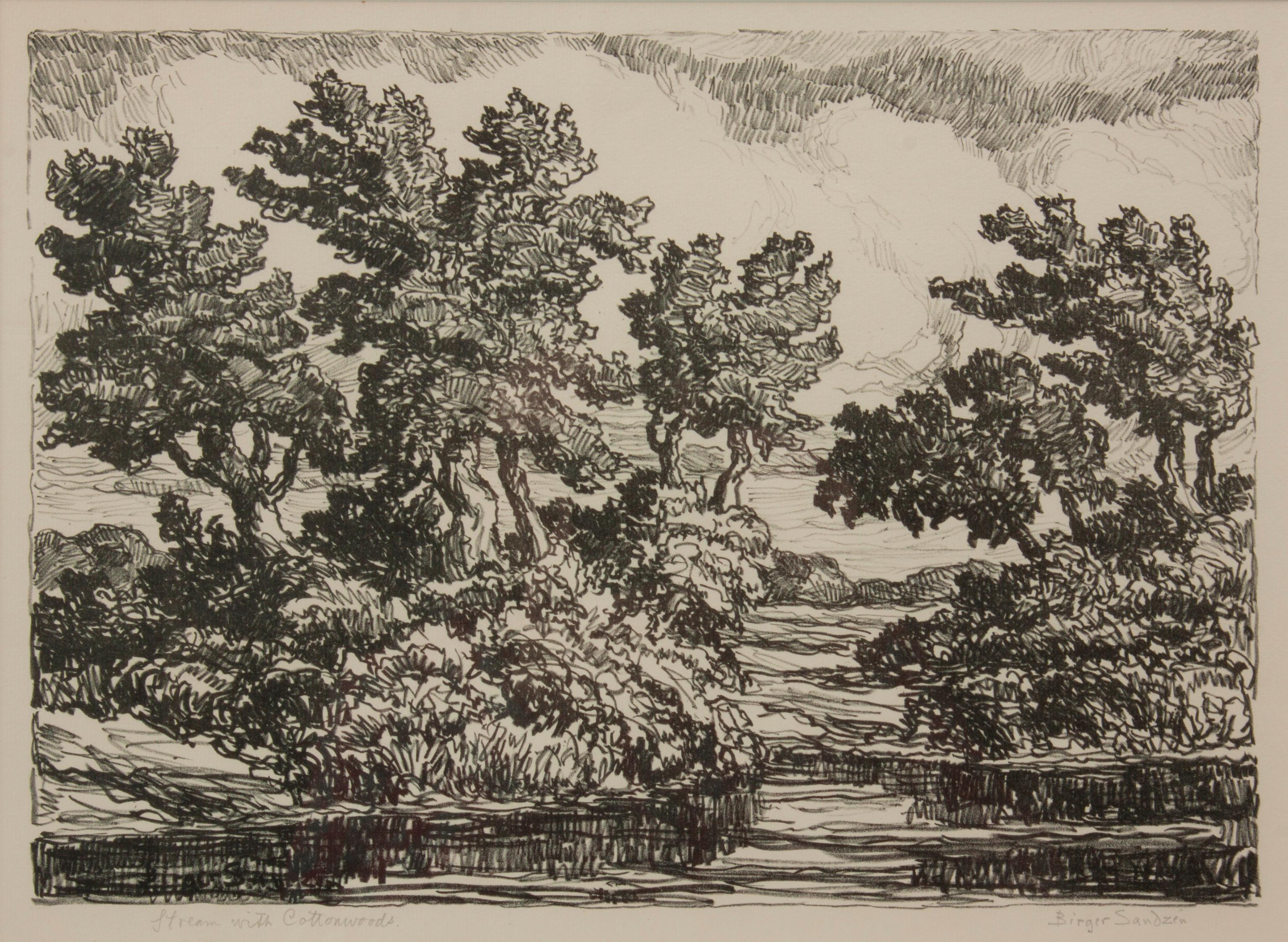 Appraisal: BIRGER SANDZEN 'STREAM WITH COTTONWOODS' LITHOGRAPH Birger Sandzen Swedish-American -