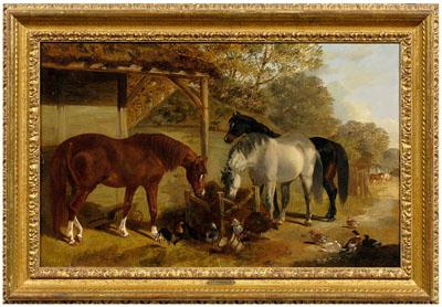 Appraisal: Painting manner of J F Herring Jr horses feeding in