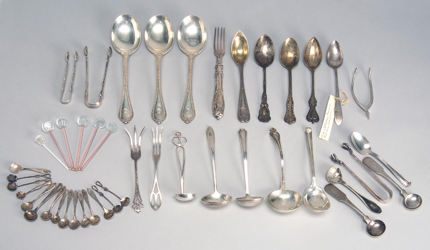 Appraisal: THIRTY-NINE PIECES OF STERLING SILVER AND SILVER PLATED FLATWARE by