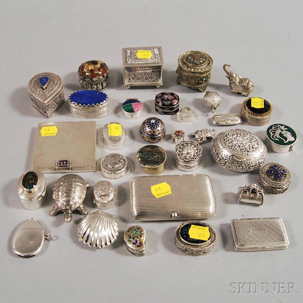 Appraisal: Large Group of Small Silver Pillboxes and Other Personal Items