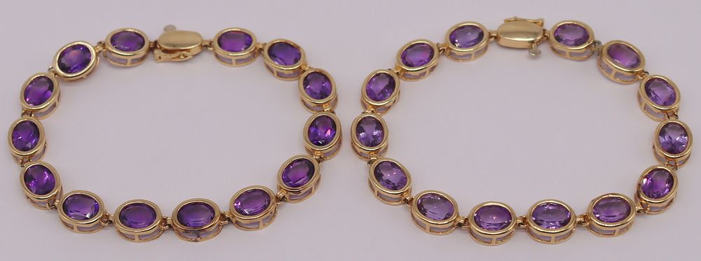 Appraisal: JEWELRY Pair of kt Gold and Amethyst Bracelets Includes a