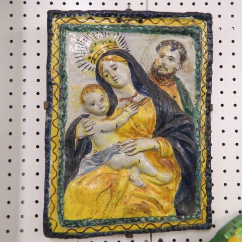 Appraisal: Italian Pottery Plaque of Madonna Child x crack