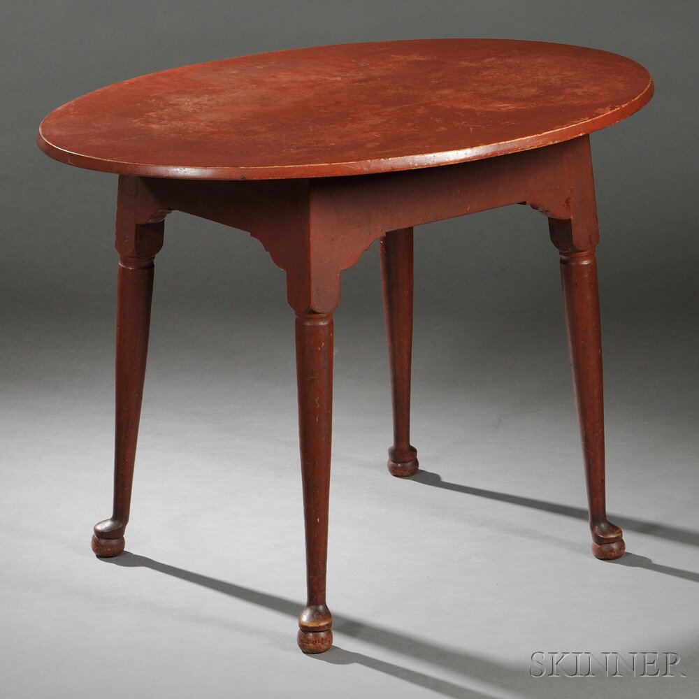 Appraisal: Queen Anne Red-painted Tiger Maple Tea Table southeastern Massachusetts c