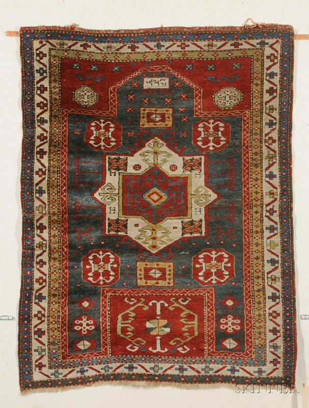 Appraisal: Fachralo Kazak Prayer Rug Southwest Caucasus dated small crease repair