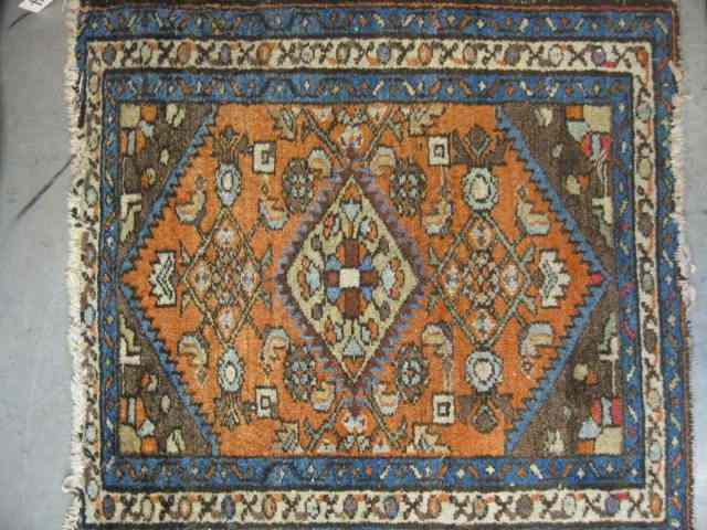 Appraisal: Hamadan Persian Handmade Mat geometrics on salmon field ' ''