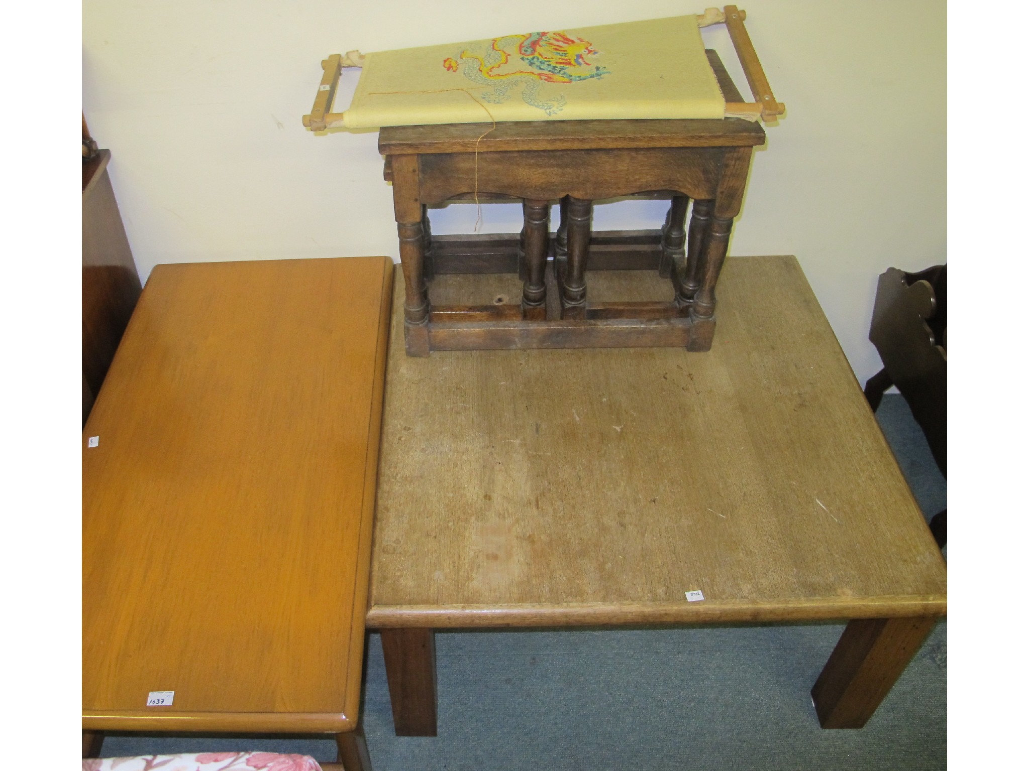 Appraisal: Oak nest of tables two coffee tables and another