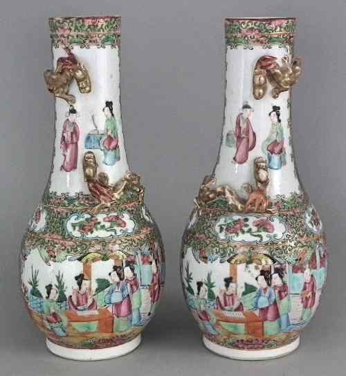 Appraisal: A pair of th Century Chinese porcelain bottle shaped ''Cantonese''