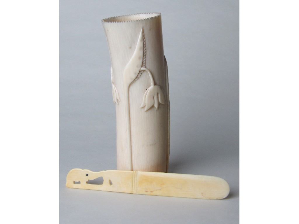 Appraisal: Lot comprising carved ivory vase pairer knife and a rabbit