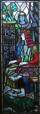 Appraisal: An Arts and Crafts stained glass panel probably by the