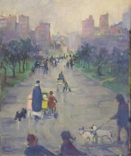 Appraisal: Oil on canvas street scene of possibly New York City