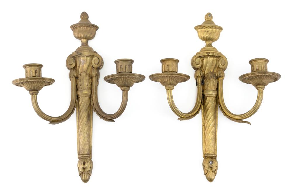 Appraisal: PAIR OF BRONZE TWO-SOCLE WALL SCONCES TH CENTURY HEIGHTS PAIR