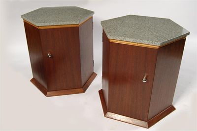 Appraisal: A pair of mahogany bedside cabinets hexagonal section with grey