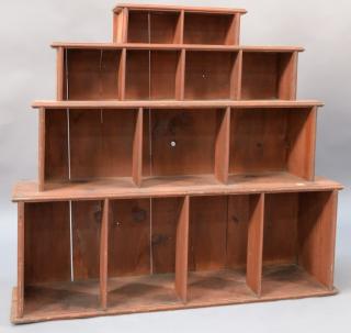 Appraisal: Primitive multi level shelf in old red stain ht in