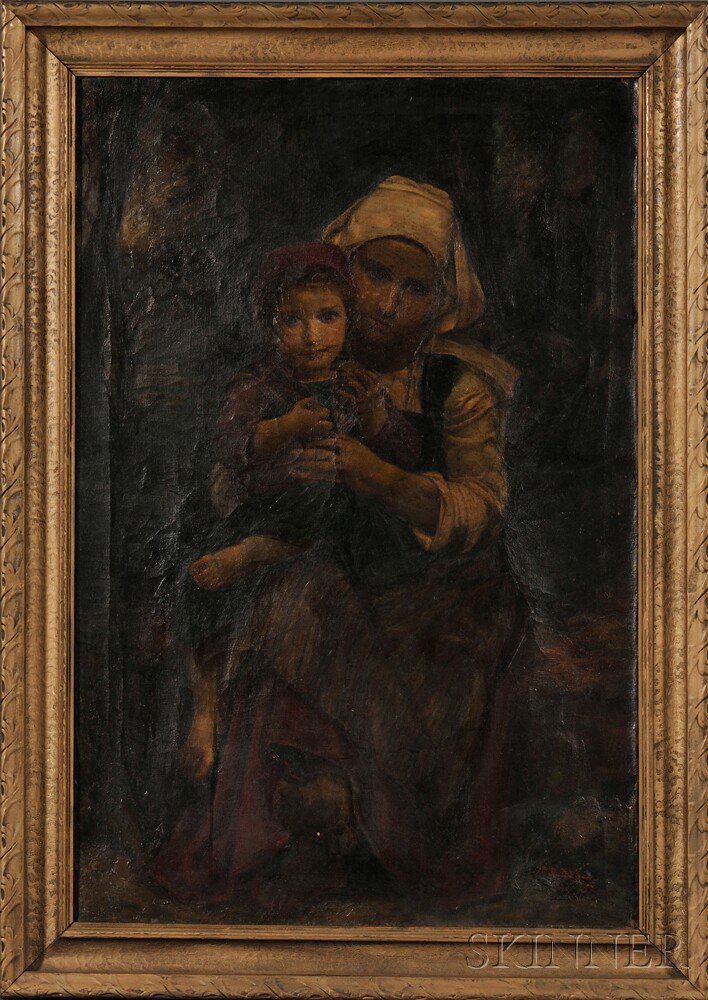 Appraisal: Anglo American School th Century Peasant Mother and Child Signed