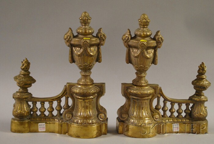 Appraisal: Pair of Georgian-style Cast Bronze Urn-form Chenet with Fender with