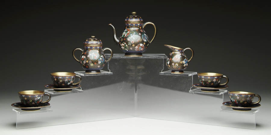 Appraisal: THIRTEEN PIECE CLOISONN TEA SET Set consists of h covered