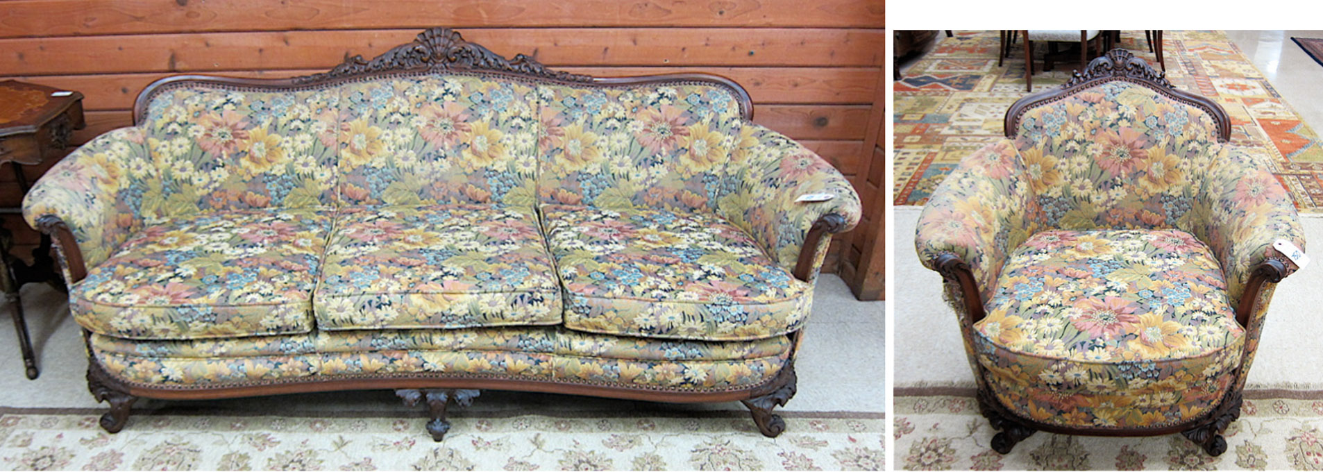 Appraisal: LOUIS XV STYLE WALNUT AND TAPESTRY SOFA AND CHAIR SET