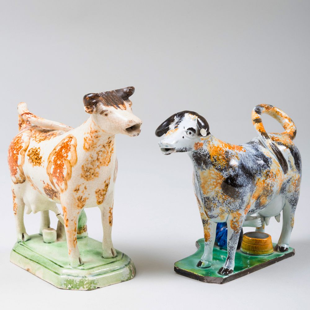 Appraisal: English Pearlware Cow Form Creamer and an English Creamware Cow