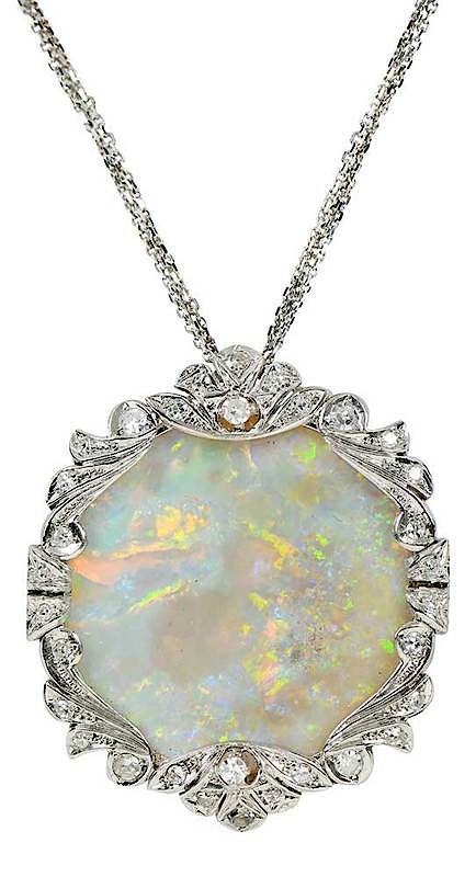 Appraisal: Antique Platinum Opal and Diamond Pendant frame with single cut