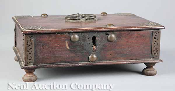 Appraisal: An Antique Continental Walnut and Brass-Mounted Box late th early