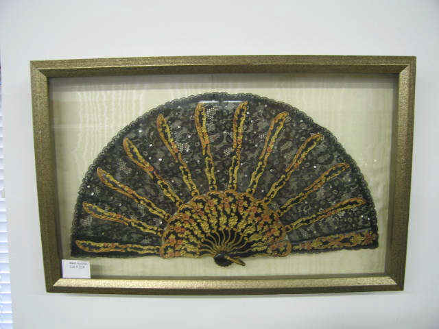 Appraisal: Framed Oriental Fan shadow box style fancy silk work