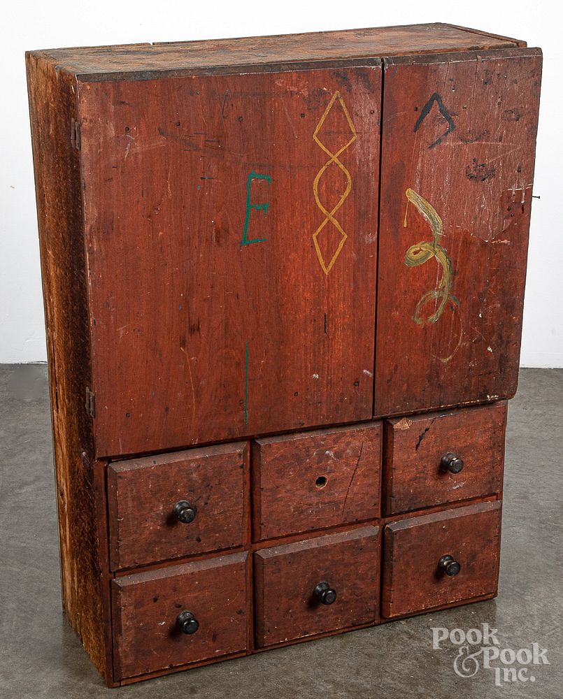 Appraisal: Pennsylvania painted poplar cupboard late th c Pennsylvania painted poplar