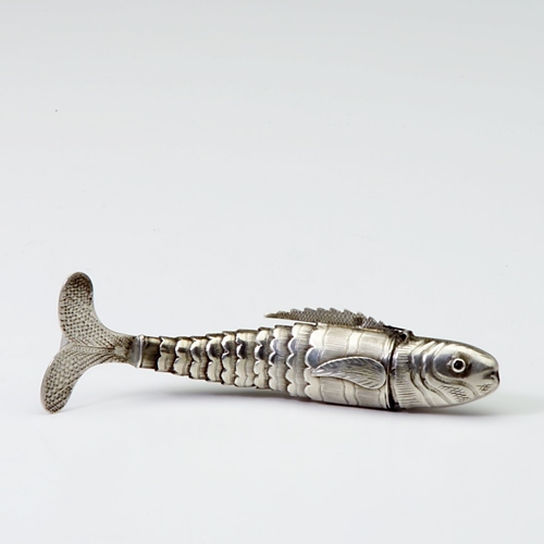 Appraisal: Silver fish-form matchsafe snuffbox circa with articulated body and rose