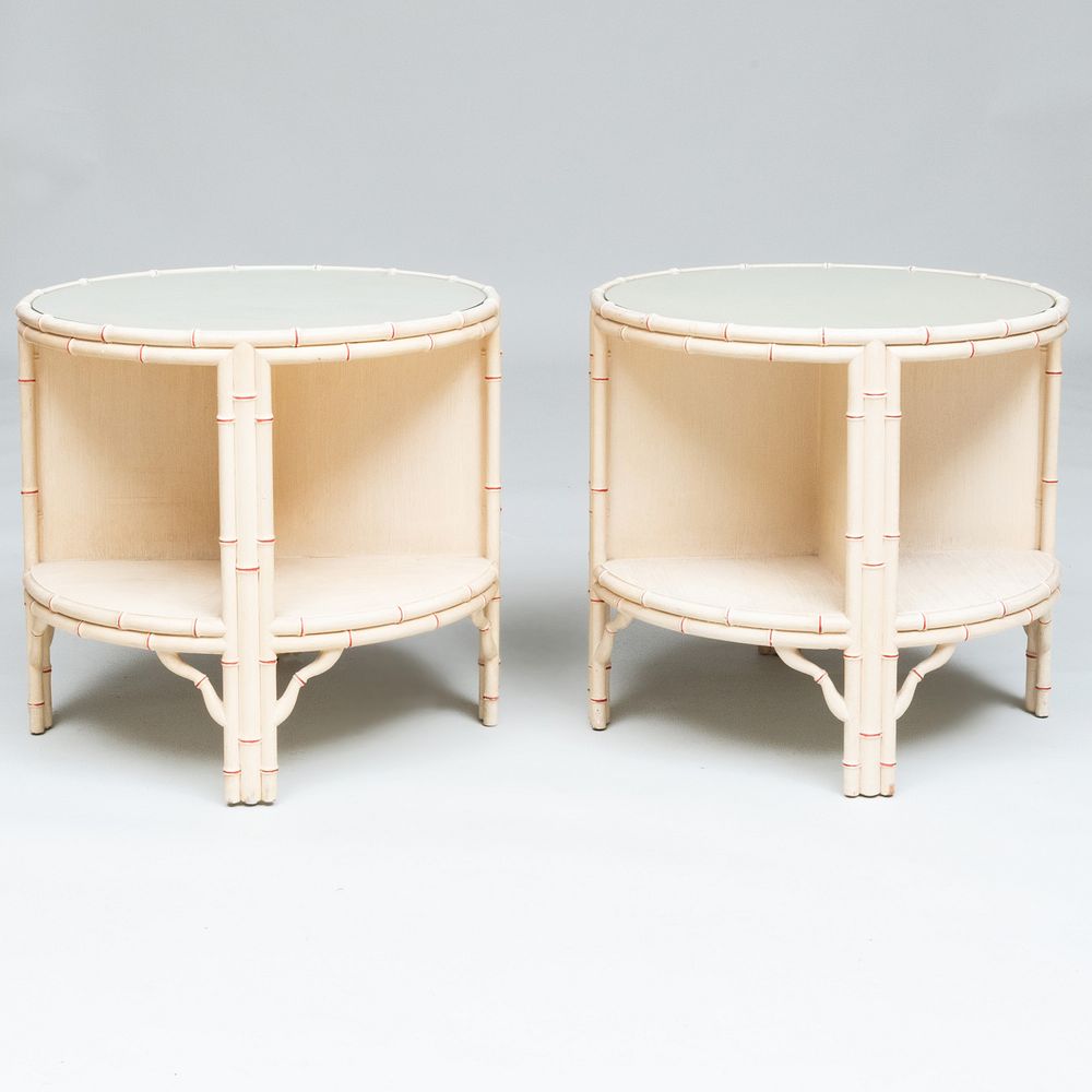 Appraisal: Pair of Painted Faux Bamboo Two Tier Side Tables Possibly