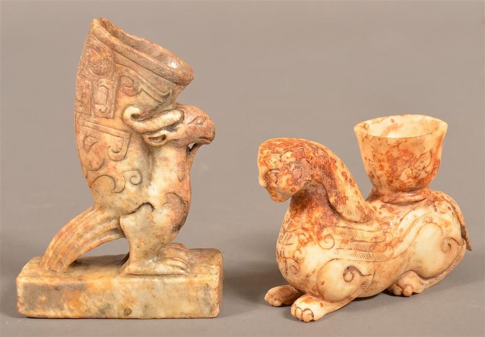 Appraisal: Two Chinese Carved Jade Figural Libation Cups Two Chinese Carved