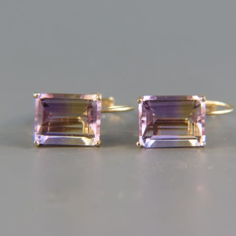 Appraisal: Bi-Color Tourmaline Earrings emerald cut gems in k yellow gold