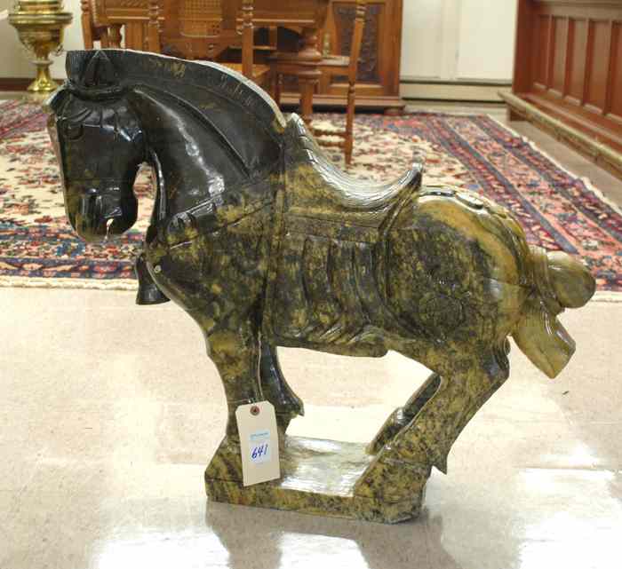 Appraisal: CHINESE TANG-STYLE HORSE SCULPTURE of solid jade-green marble Height inches