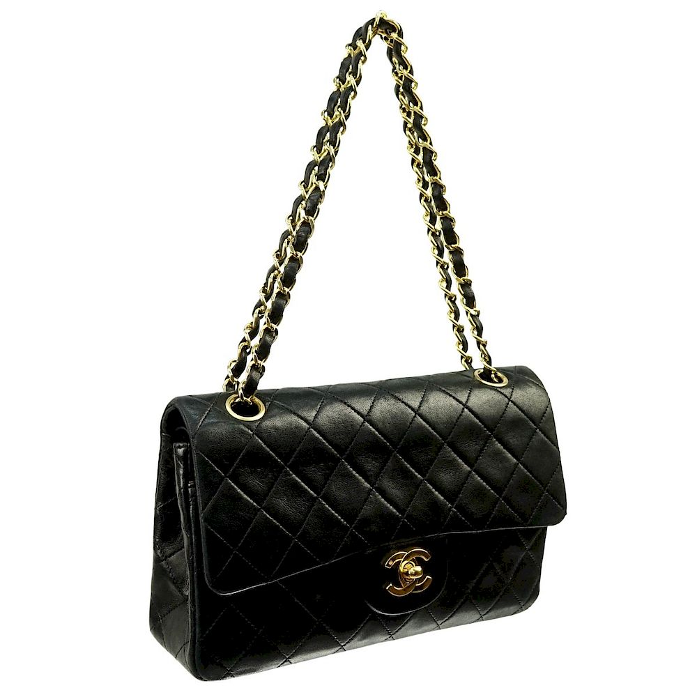 Appraisal: Chanel Black Quilted Leather Double Flap Bag Chanel Black Quilted